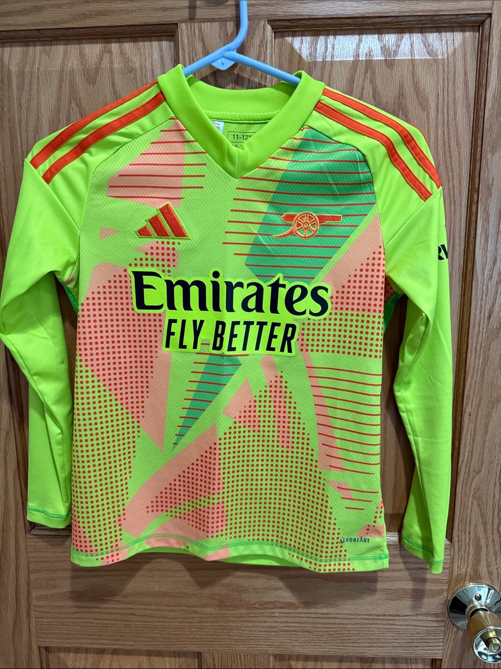 adidas Kids Neon Green Arsenal Training Jersey with Orange Accents